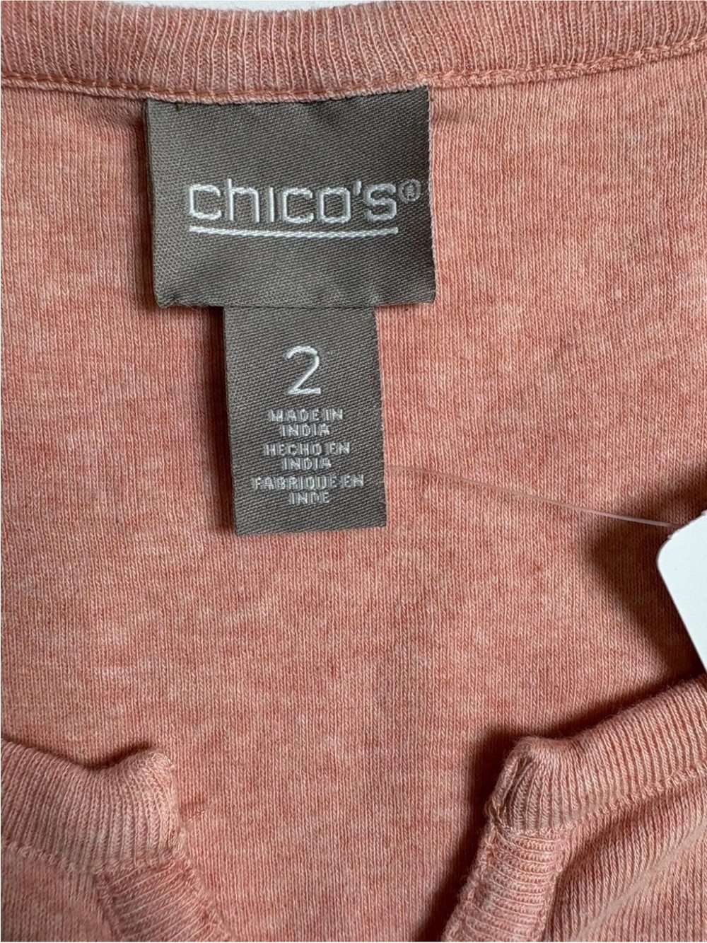 Chico's Skylar Split Neck Top Size 2 US Large Coral Haze Heather 3/4 Sleeve - Picture 7 of 10